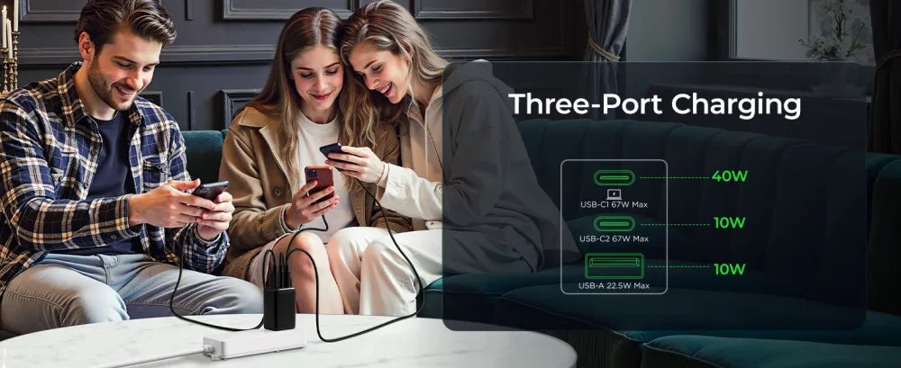 wegear 67W USB C charger 3-Port GaN Fast Compact Foldable for iPhone 17/16 Series for Galaxy for iPad Compatible with MagSafe