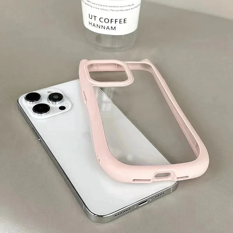 Soft Silicone Cute Cat Ear Phone Case For iPhone 16 17 13 15 14 12 11 Pro Max Air XS Max Funda Transparent Shockproof Back Cover