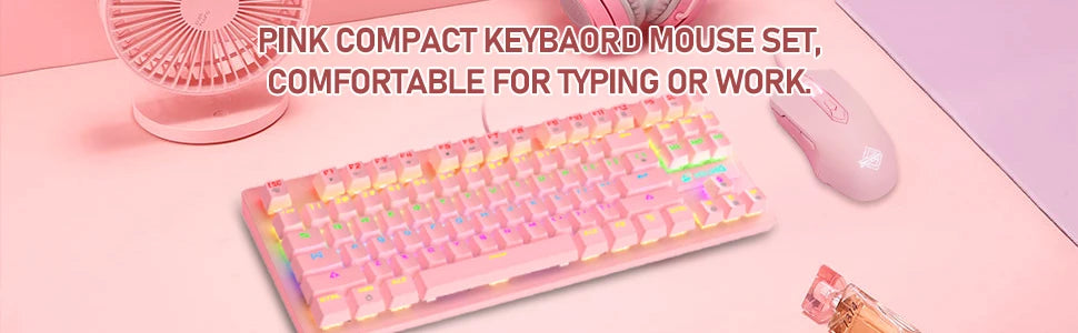 K2 Wired Mechanical Gaming Keyboard 82 Keys Rainbow Backlit Blue Switch Keyboard&Lightweight Gaming Honeycomb Mouse 6400DPI