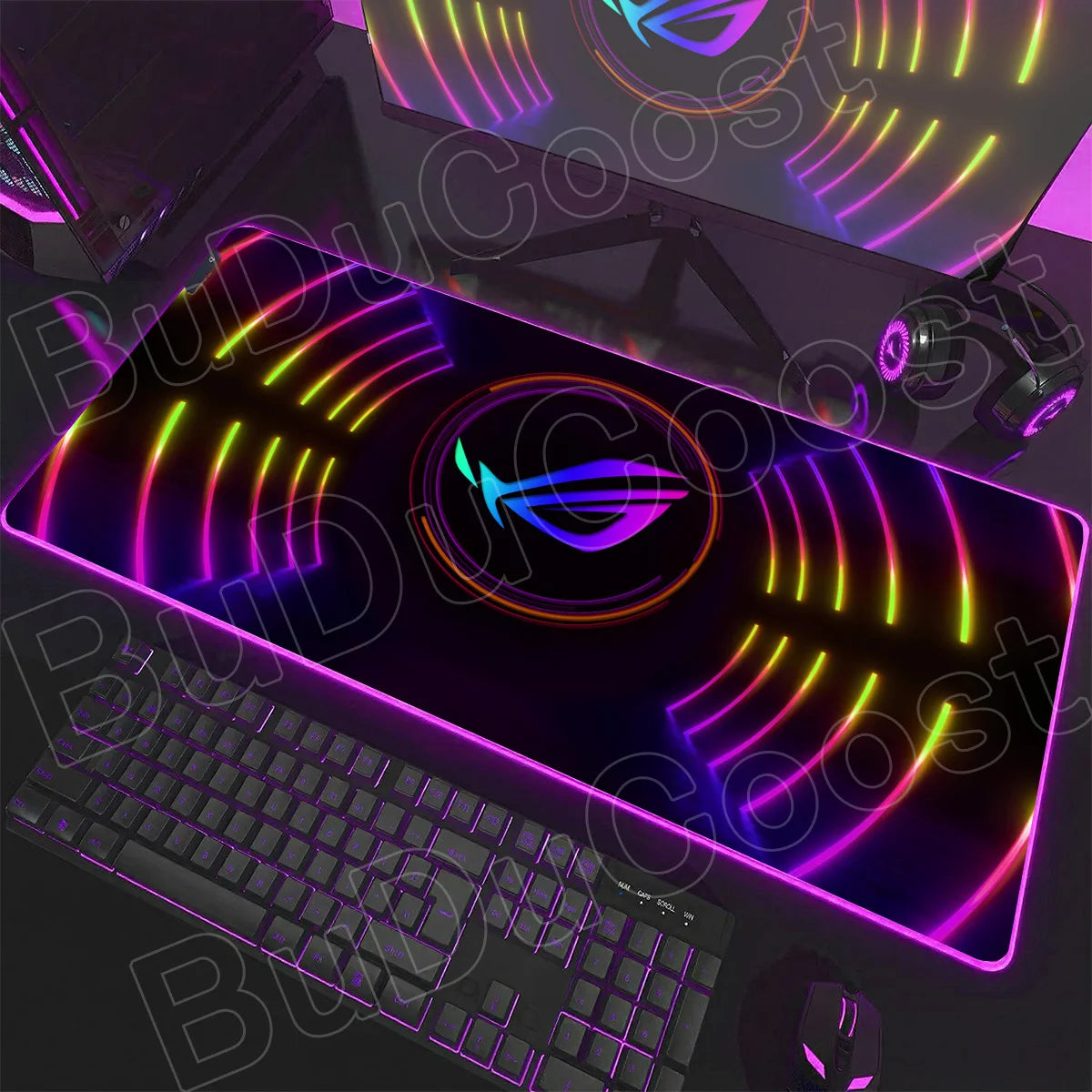 600x300x3mm RGB Gamer Glowing HD Keyboard Mat Asus Office Table New ROG Art Design Colorful LED Mouse Pad Rubber Non-slip Carpet