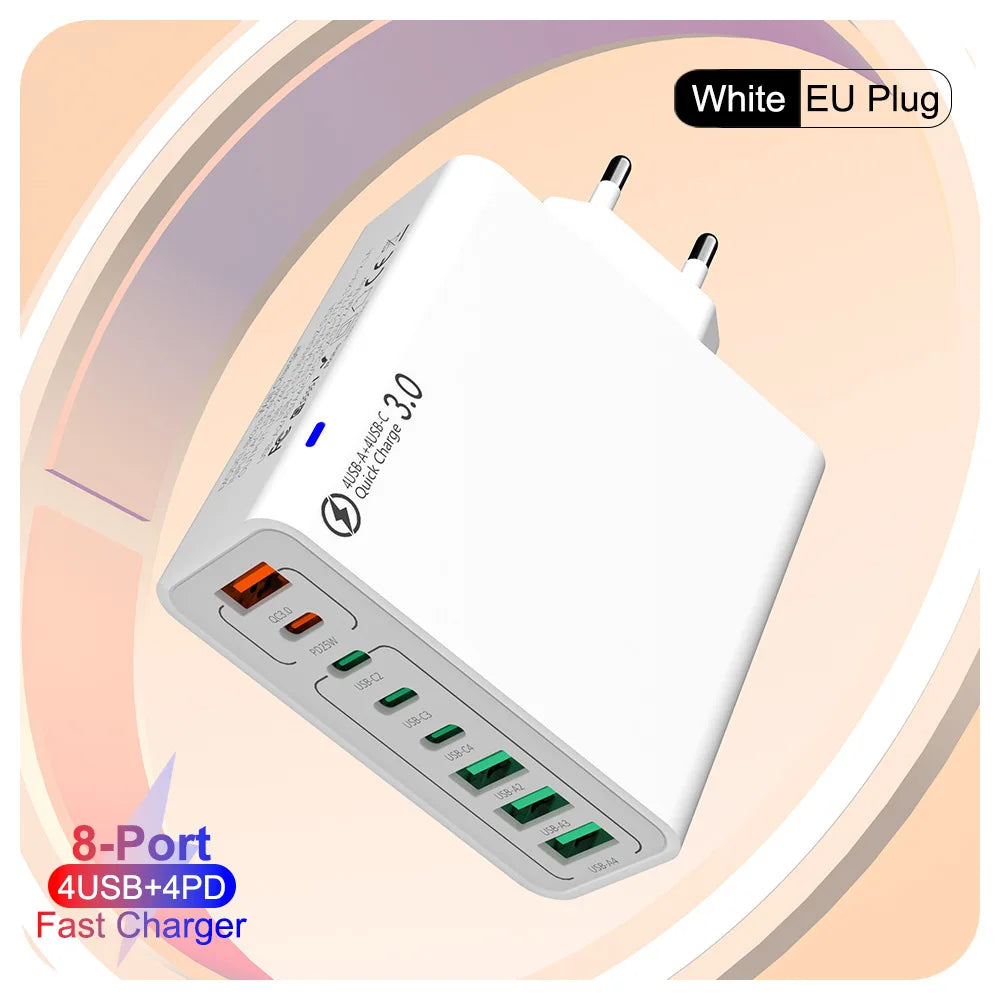 8-in-1 Wall Charger, Fast Charging Multi-Port Phone Charger Plug, Charger Adapter