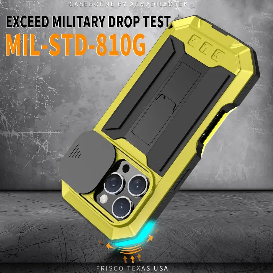 Rugged Metal Phone Case For iPhone Air 17 16e 16 Pro Max Heavy Military Shockproof Shell Slide Camera Cover Screen Protect