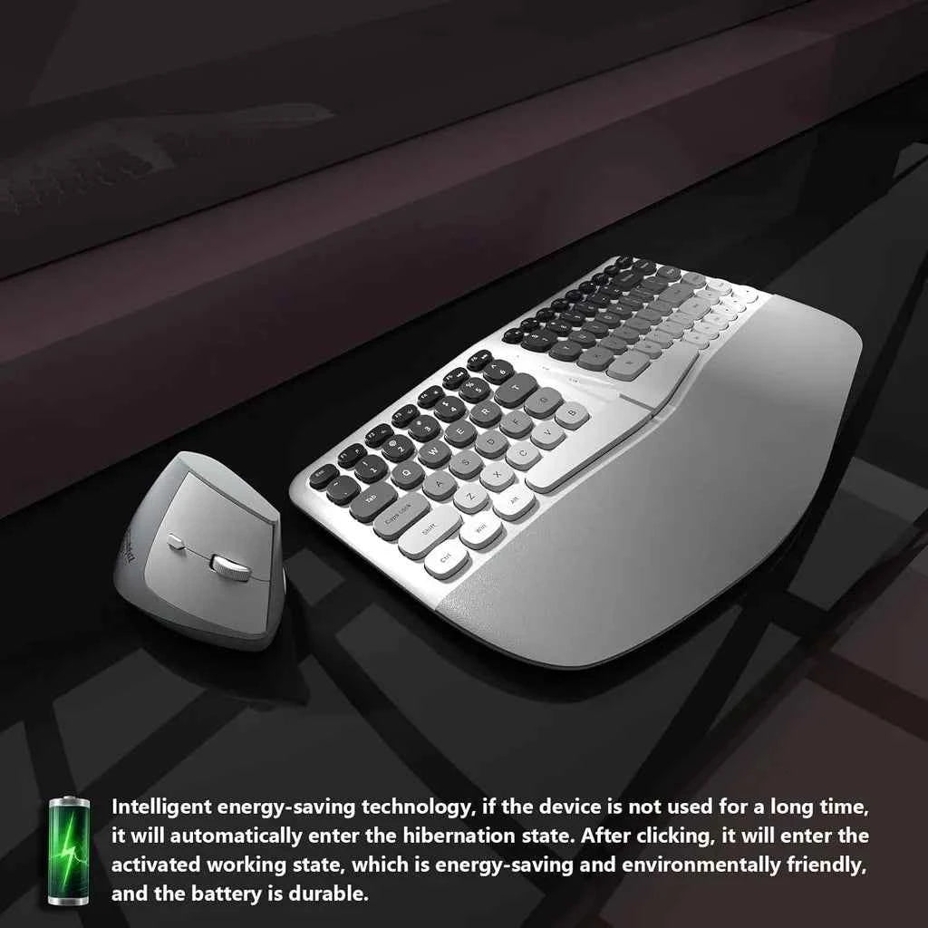 Jomaa Ergonomic Split keyboard and Mouse Creamy Wireless Keyboard Silent Mice Set with Wrist Rest for Laptop, PC, Windows