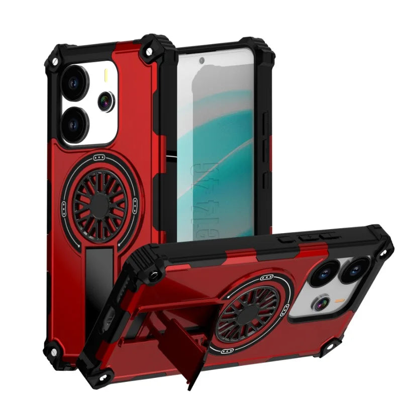 Luxurious armor 2-in-1 Shockproof Magnetic Adhesive Protective Case for Redmi Note 14 4G5G 14Pro ProPlus  With stand Hard shell