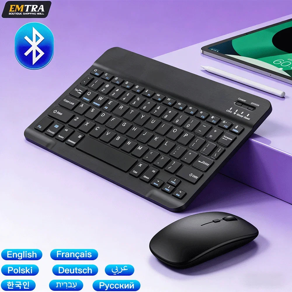 10inch Bluetooth Wireless Keyboard Rechargeable For Mobile Phones Tablet Russian Spanish French AZERT For Android ios Windows