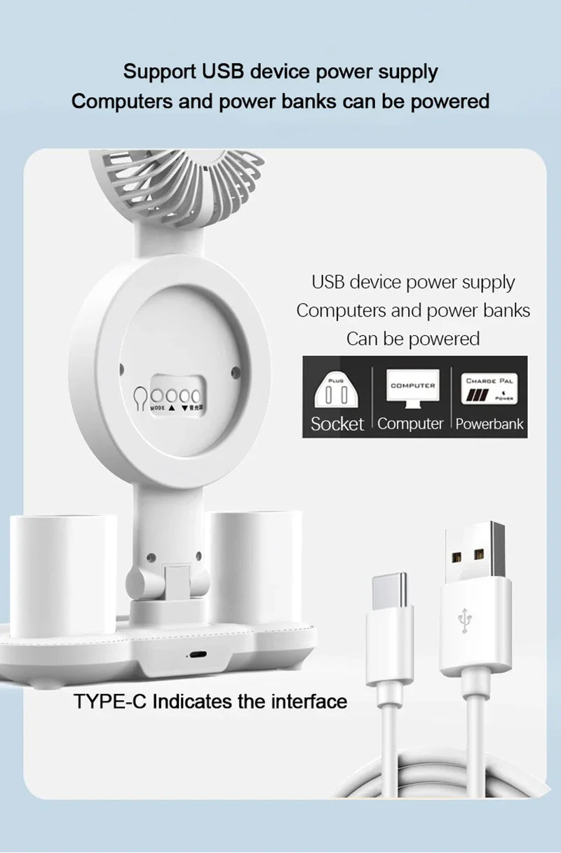 LED Table Lamp with Fan And Clock Display Reading Desk Light for Study Night Light Adjustable Brightness