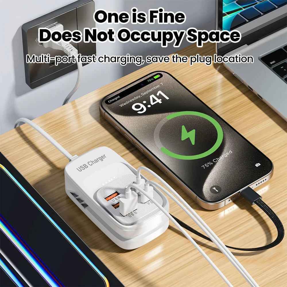 Fast USB Charger 6 in 1 Power Strip Desktop Charging Station Fast Charging Cord EU/UK/US Plug USB HUB Adapter Socket 3PD 3USB iphone charger