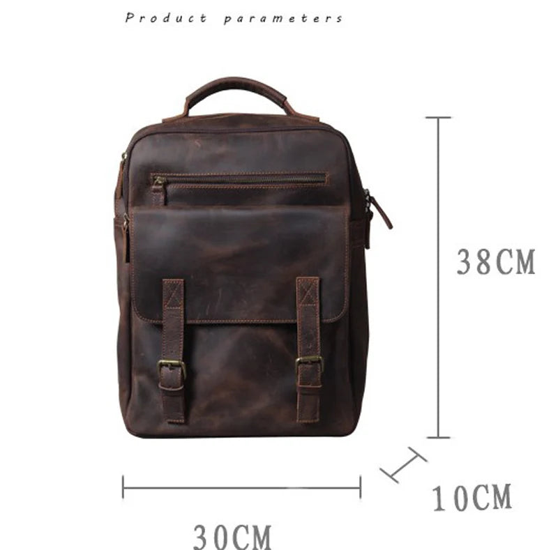 Vintage Crazy Horse Genuine Leather Backpack Men Bagpack Cowhide Hiking Backpack 17
