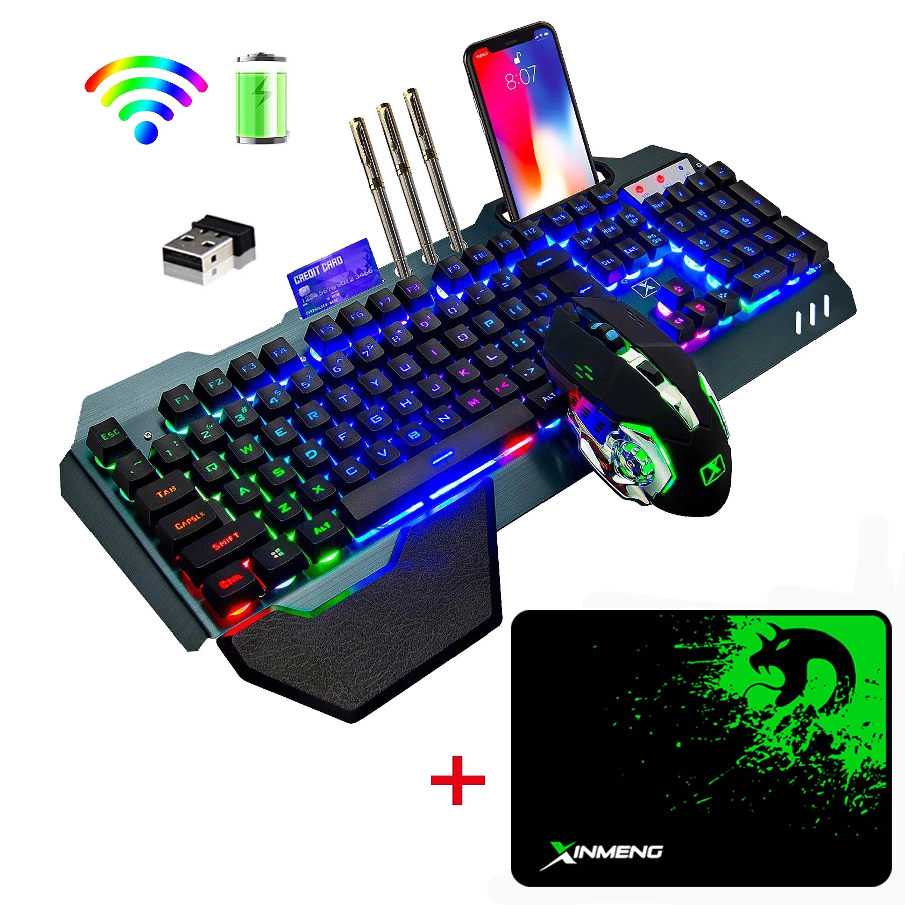 MAMBASNAKE K680 Wireless Rechargeable Keyboard Mouse Set 3800mAh Large Capacity Rainbow Backlit for Laptop Pc PS4 PS5 Xbox