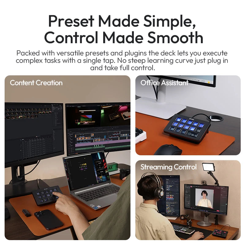 Ulanzi D200H Deck Dock AI-Powered Office Streaming Controller for Computer Fill Light for Intelligent Live broadcast Room