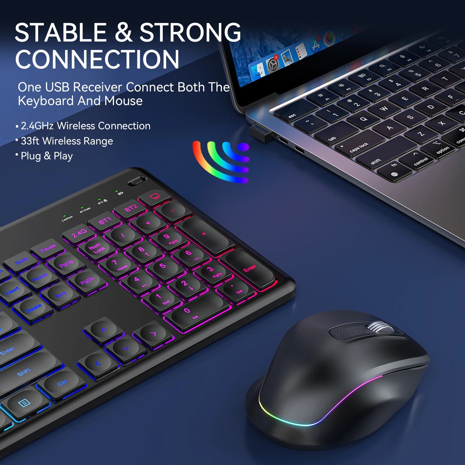 Ergonomic 2.4G Wireless Keyboard Mouse Combo with Phone Holder 1600DPI Backlit Rechargeable Keyboard Mouse Set for Win7/8/10/11