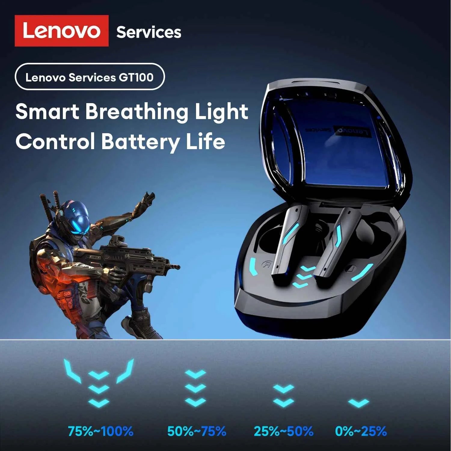 Choice Lenovo GT100 TWS Bluetooth 6.0 Gaming Earbuds Ultra Low Latency Long Endurance Wireless Headphone HD Voice Calls Earphone