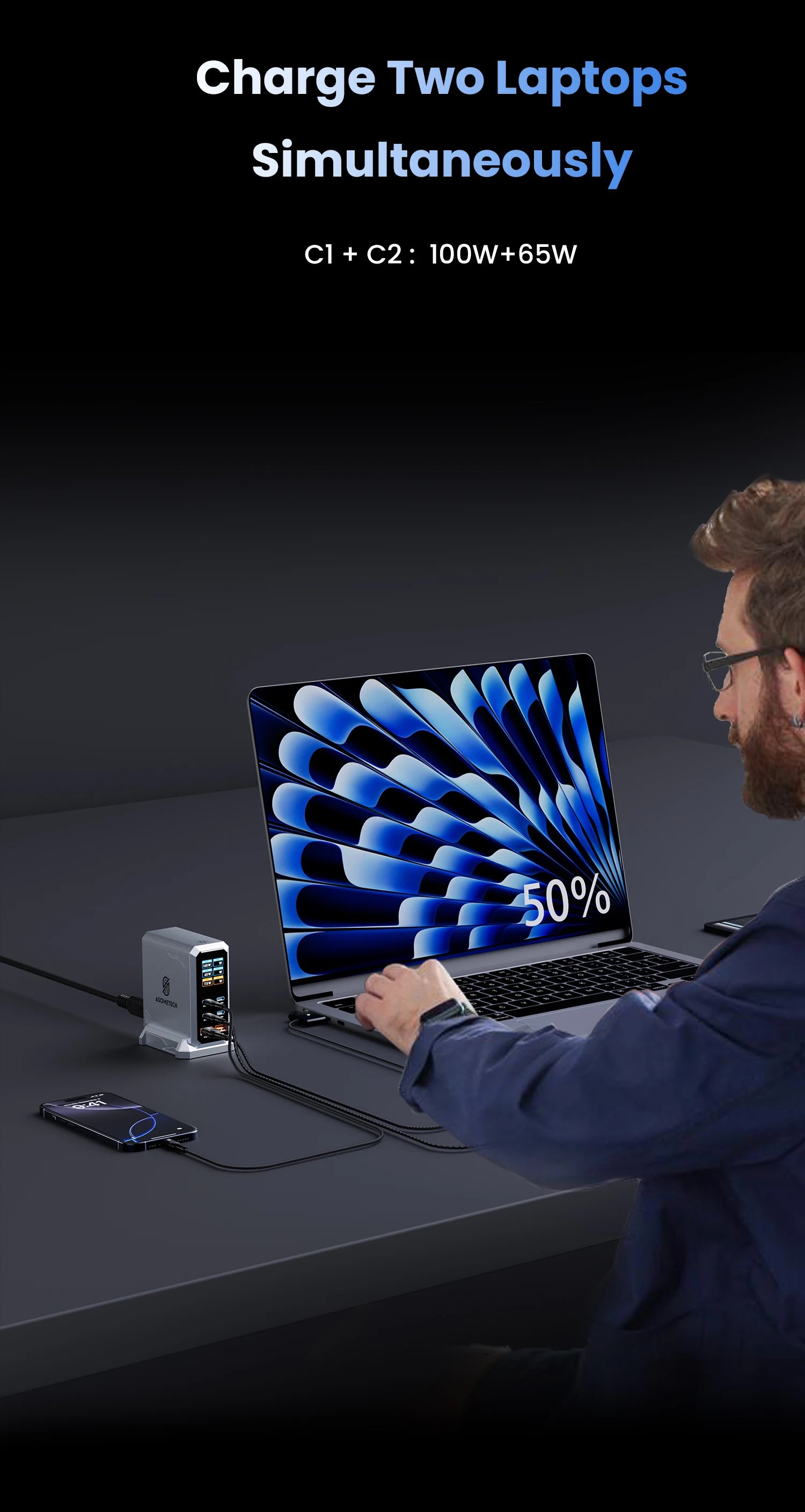 240W Digital GaN Charger PD3.1 140W USB Type C 6 Ports Desktop Fast Charging Station for IPhone Samsung Xiaomi MacBook Laptops