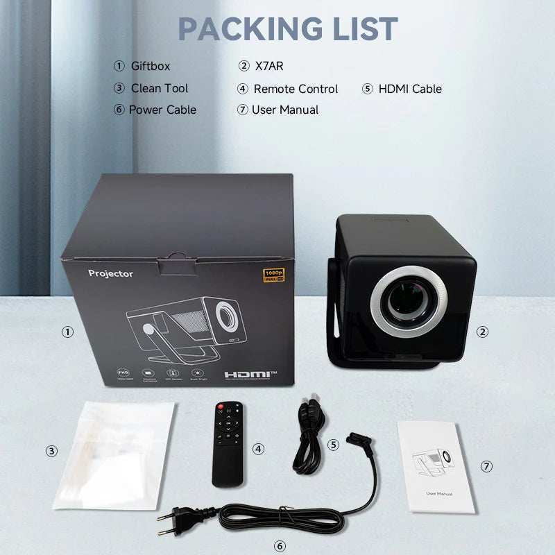 8K Decoding X7 AI Smart Projector with Android 14, UHD 1080P 1000 ANSI Built-in Apps, Auto Focus&Keystone, Home Outdoor Beamer