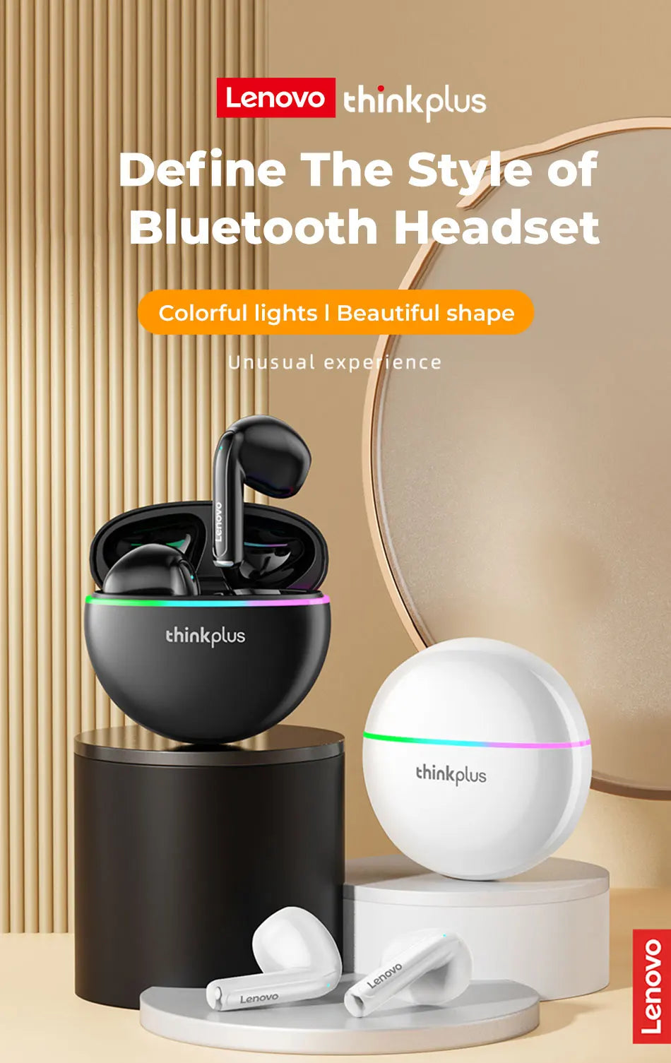 Original Lenovo XT97 TWS Earphones Wireless Bluetooth 5.2 Sport Noise Reduction Headphones Touch Control Colorful Light Earbuds