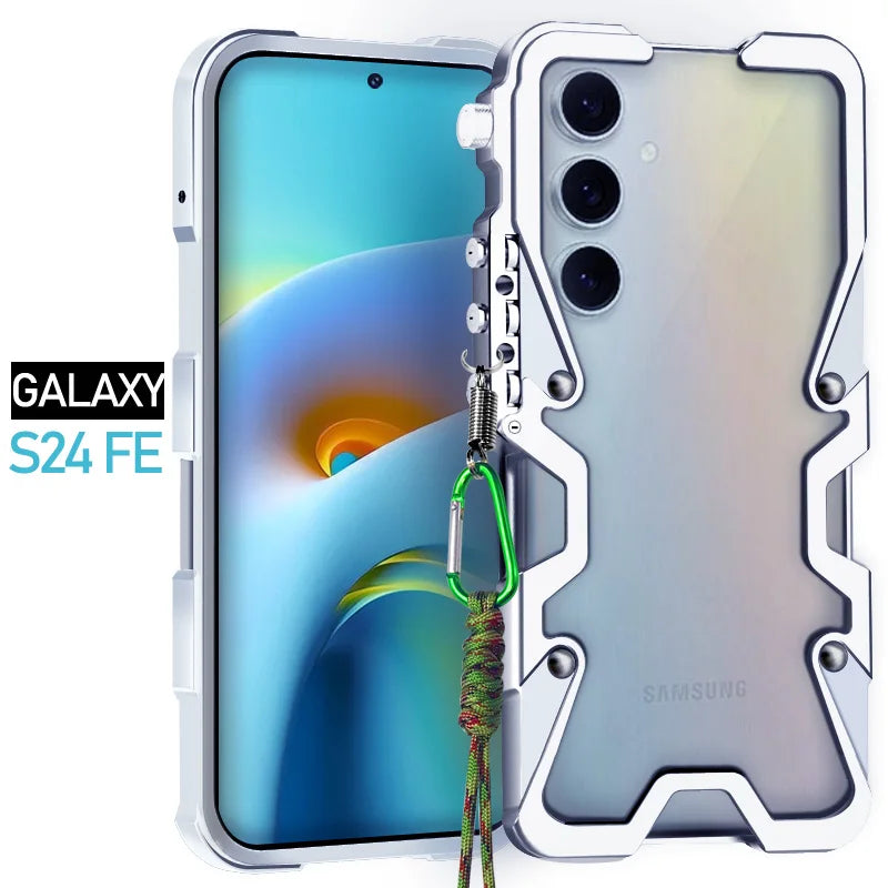 Luxury Armor Metal Aluminum Phone Bumper For Samsung Galaxy S26 S25 S24 Ultra + FE Cover Mechanical Purely Handmade Skull Case