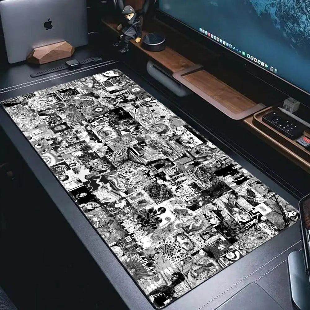 Black and white Mouse Pad Cute HD branco Desk Pad Extended Gaming Keyboard Mats Large XXL Gamer Collage Horror Anime Mousepad