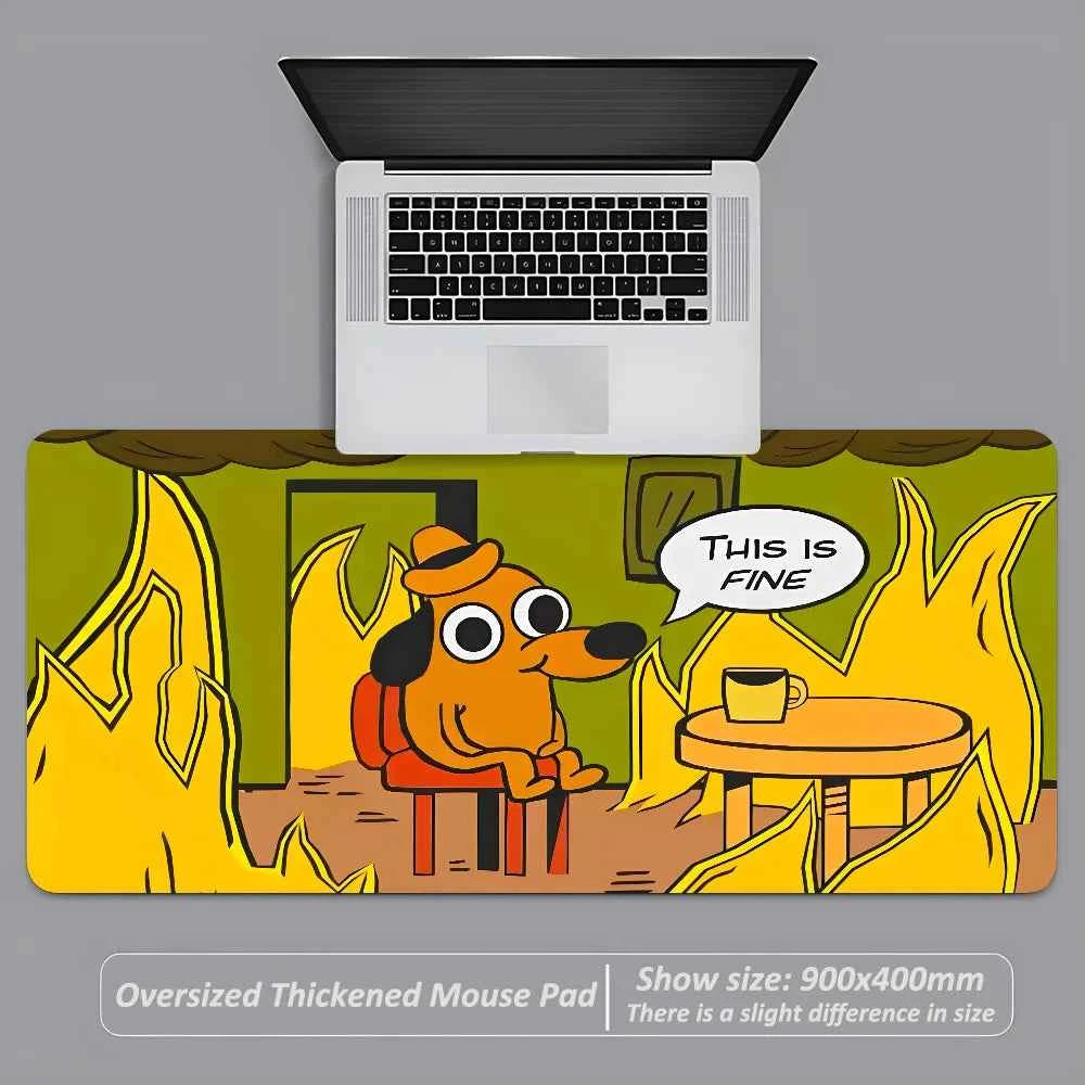 This Is Fine Dog Dachshund Mousepad 900x400mm Large Anti-Slip Mouse Pad Stitched Edges Mat Game Desk Laptop Gaming Keyboard Pad