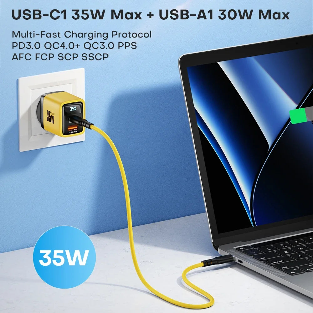 35W GaN Charger LED Display USB Charger for IPhone 14 Pro Samsung Xiaomi IPad Pro PD 3.0 QC 3.0 Quick Charger USB C Fast Charge