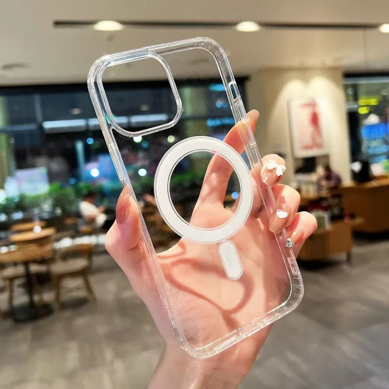 Magnetic Transparent Case For iPhone 15 14 11 13 12 16 Pro Max Plus For Magsafe Clear Wireless Charging Cases Phone Accessories
