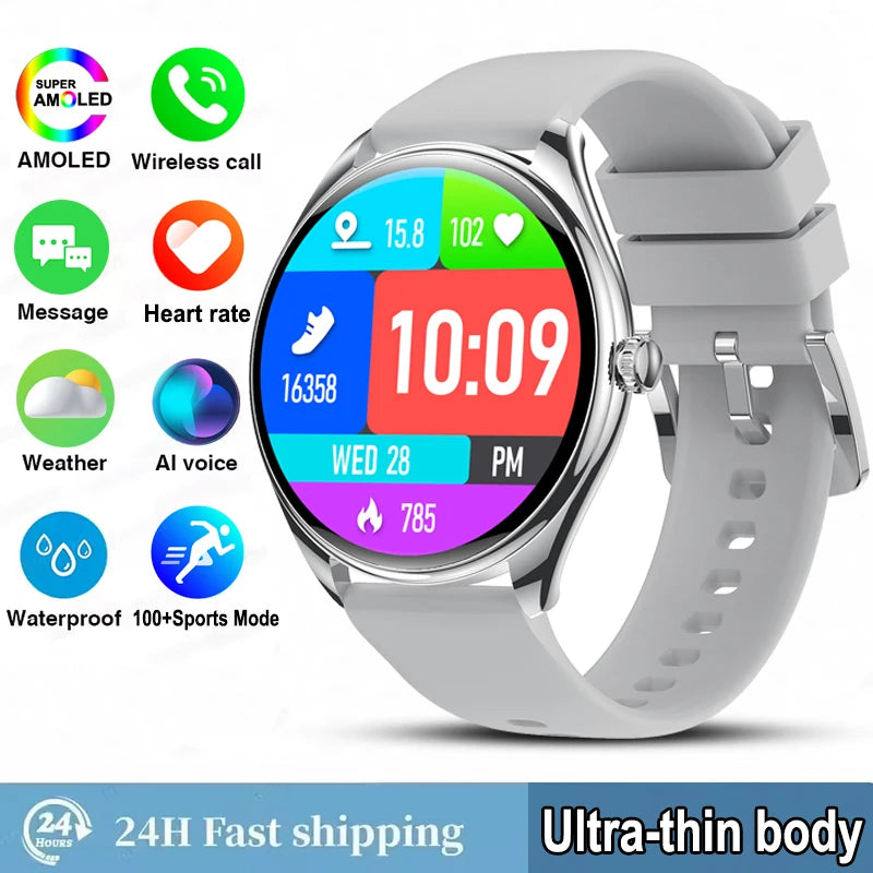 New Ultra Thin SmartWatch Men AMOLED 3D Screen Always Show Time Sports Fitness Waterproof Heart Rate Bluetooth Call Smartwatches