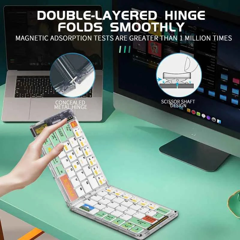 Wireless BT Foldable Keyboard and Mouse Combo,Ultra Slim, Rechargeable, Silent, Portable Travel Keyboard for Laptop,Tablet,Phone