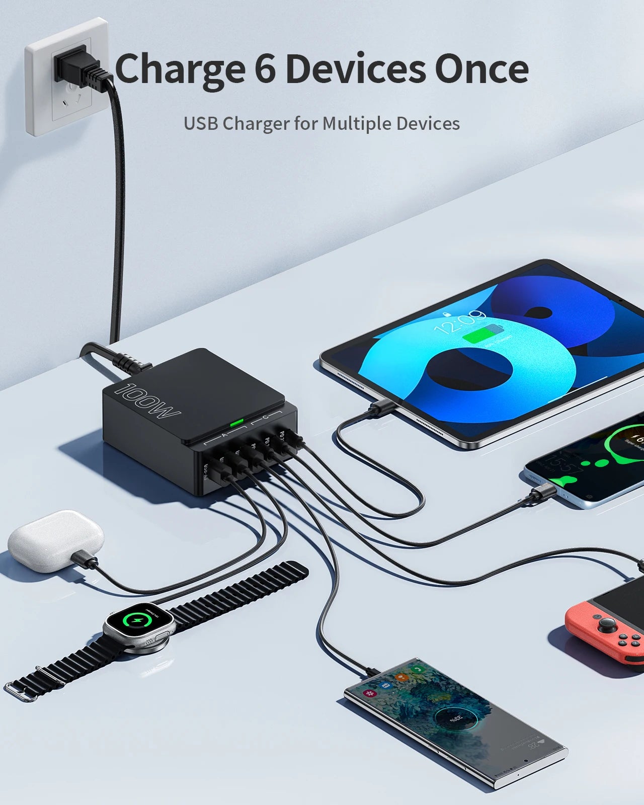 Iseyyox 6-in-1 USB Charging Station (Model: LS-LS100-B-US)