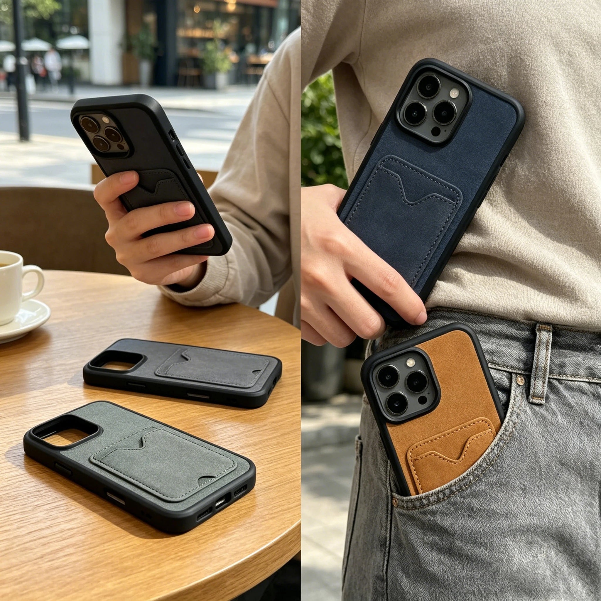 Sheepskin Texture Card Holder Phone Case, Full Wrap Shockproof & Pressure Resistant Protection, Precise Cutouts, Compatible with Multiple iPhone Models