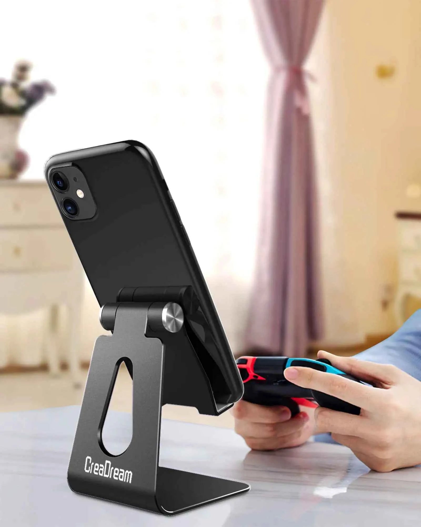Adjustable Aluminum Cell Phone Stand, for iPhone XS Max/XR/8/7/6/6s Plus/SE, Compatible with All Phones & Charging