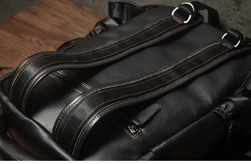 NUKA Men Top Grain Leather Backpack 15 Inch Laptop Bag For Daily Commute Travel Outdoor Hiking Genuine Leather Durable Rucksack