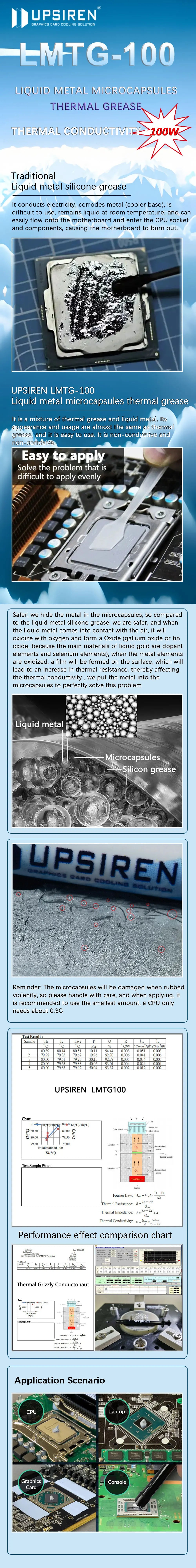 UPSIREN LMTG-100 Liquid metal microcapsules thermal grease Non-conductive Liquid metal 100W/Mk Easy to apply high performance