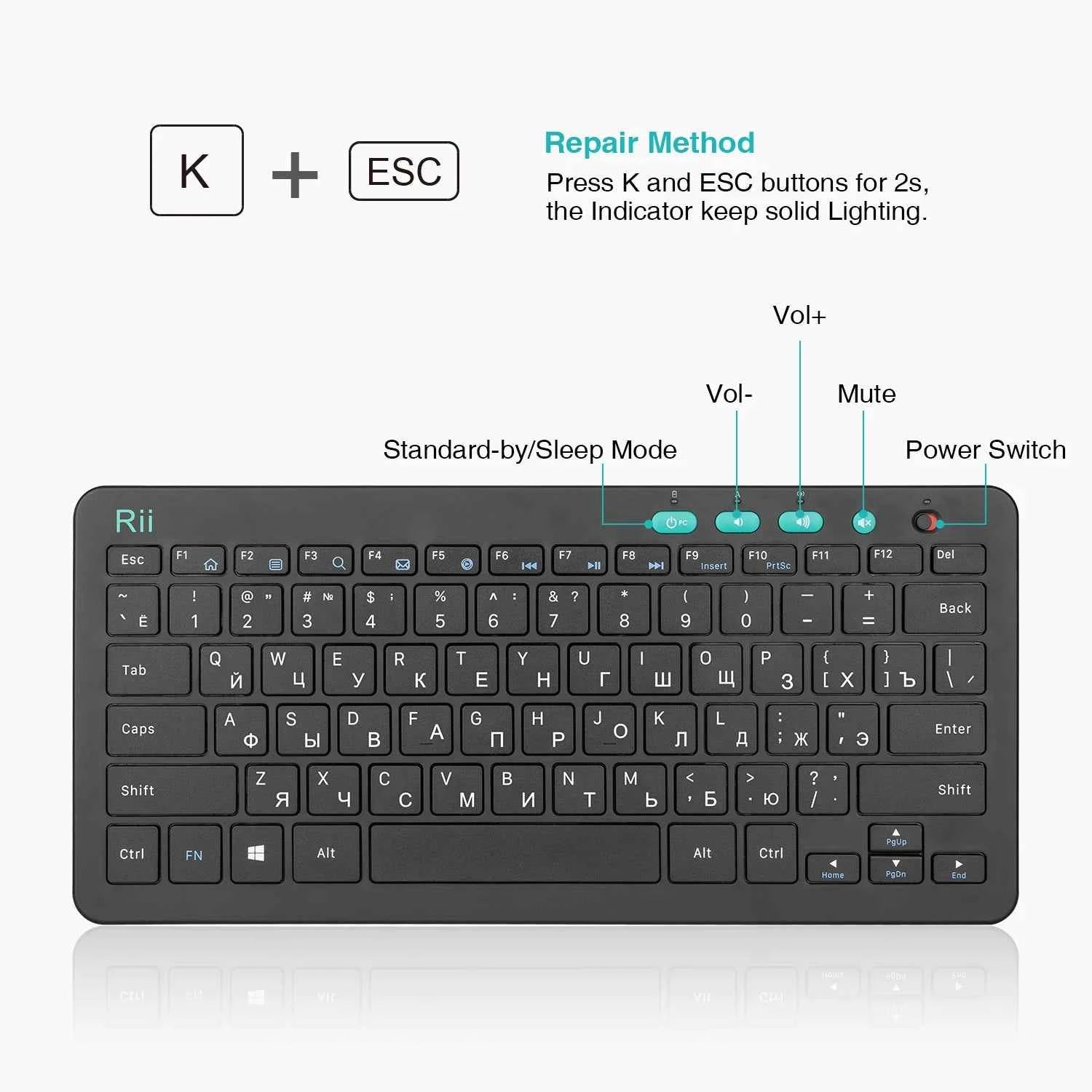 Rii RKM709 2.4G Wireless RU/US Keyboard & Mouse Combo Multimedia Office Keyboard for PC Laptop Desktop