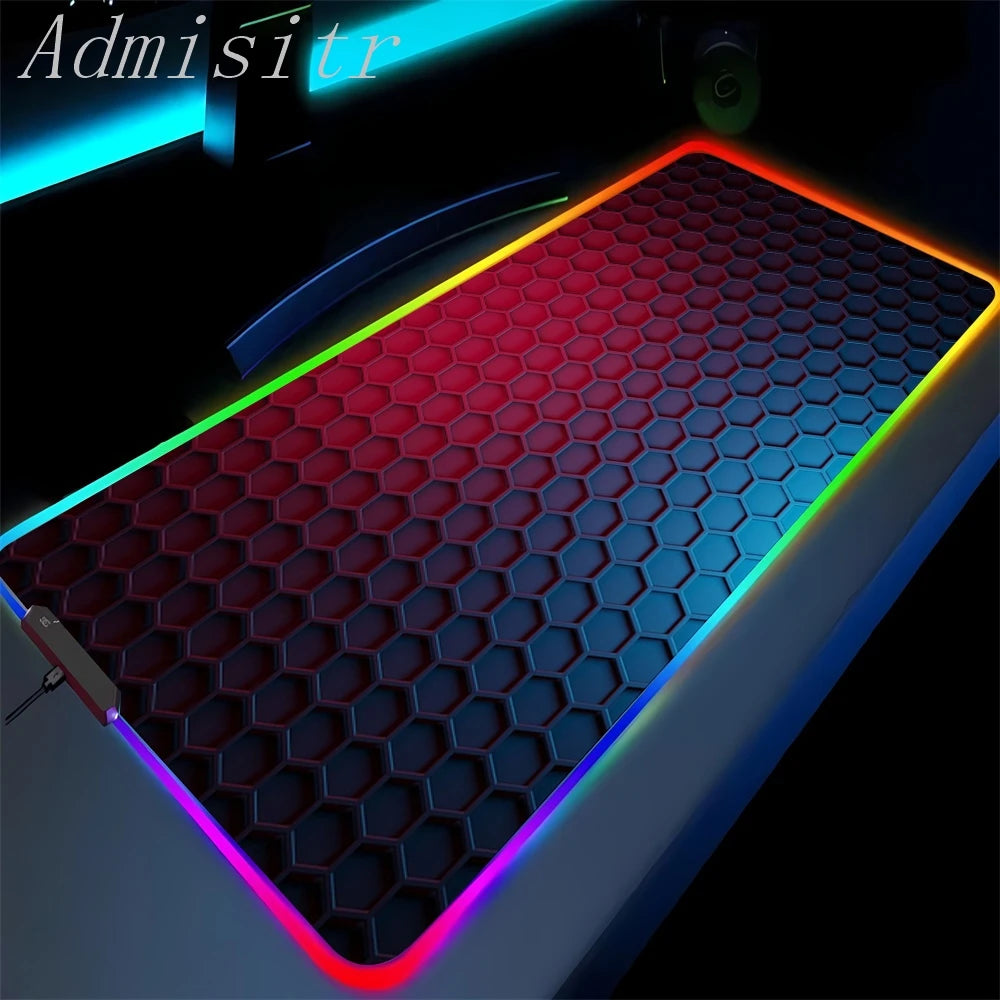 Geometry Large RGB Gamer Mousepad 40x90cm Hexagon Mouse Mat Gaming Mousepads LED Keyboard Mats Luminous Desk Pads Mouse Pad