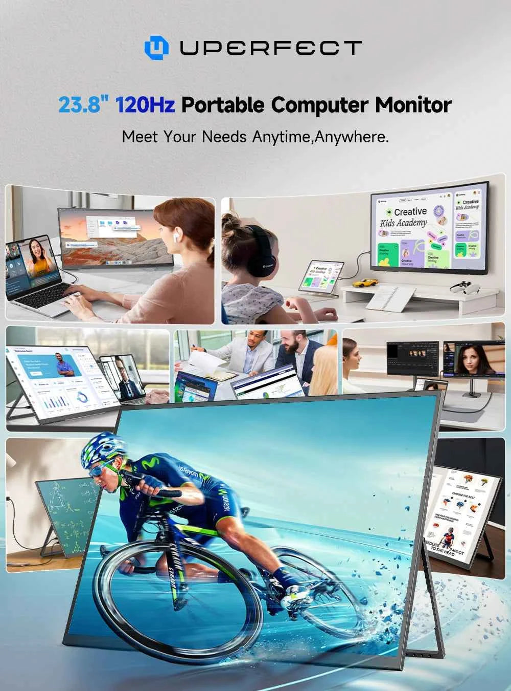 UPERFECT UGame 23.8inch 1080P 120Hz Monitor Gaming For XBox Series X / S PS5 Switch VESA Large Laptop Screen USB C/HDMI Display