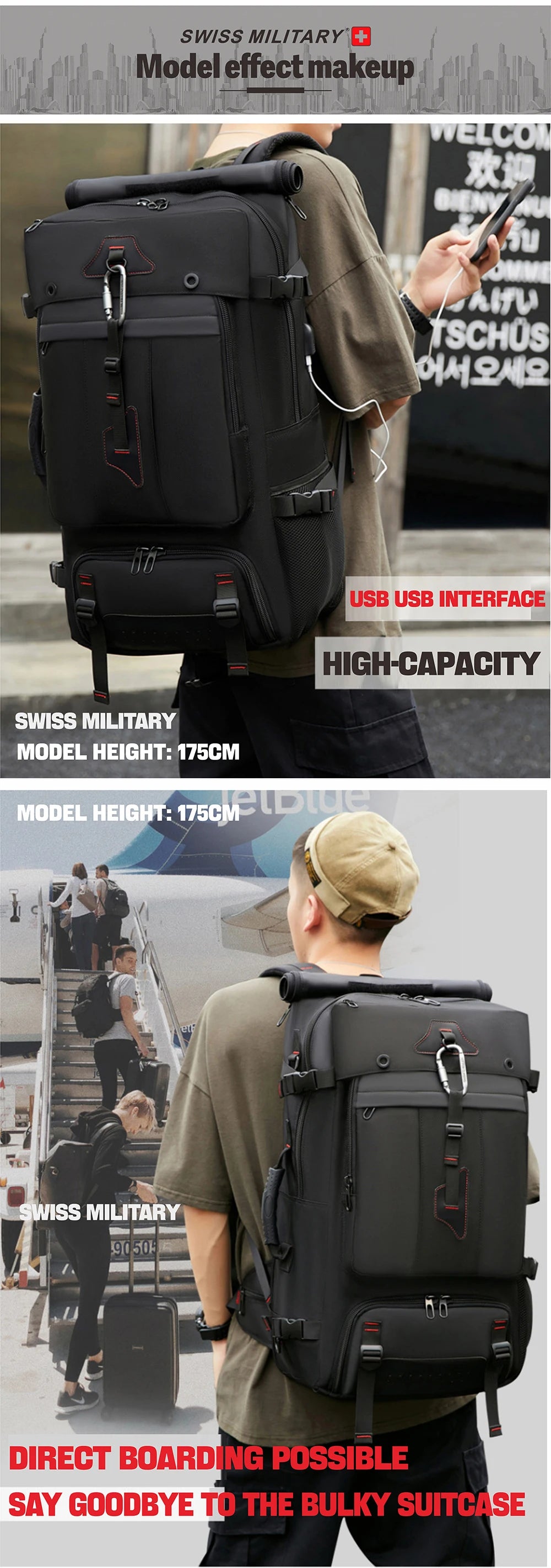 SWISS MILITARY Men's Travel Backpack Multifunctional Waterproof Laptop Bag Outdoors Climbing Luggage Bag Sport Backpack Mochila