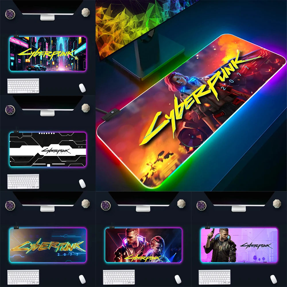 Hot Cyberpunk Sci-Fi Games RGB Pc Gamer Keyboard Mouse Pad Mousepad LED Glowing Mouse Mats Rubber Gaming Computer Mausepad
