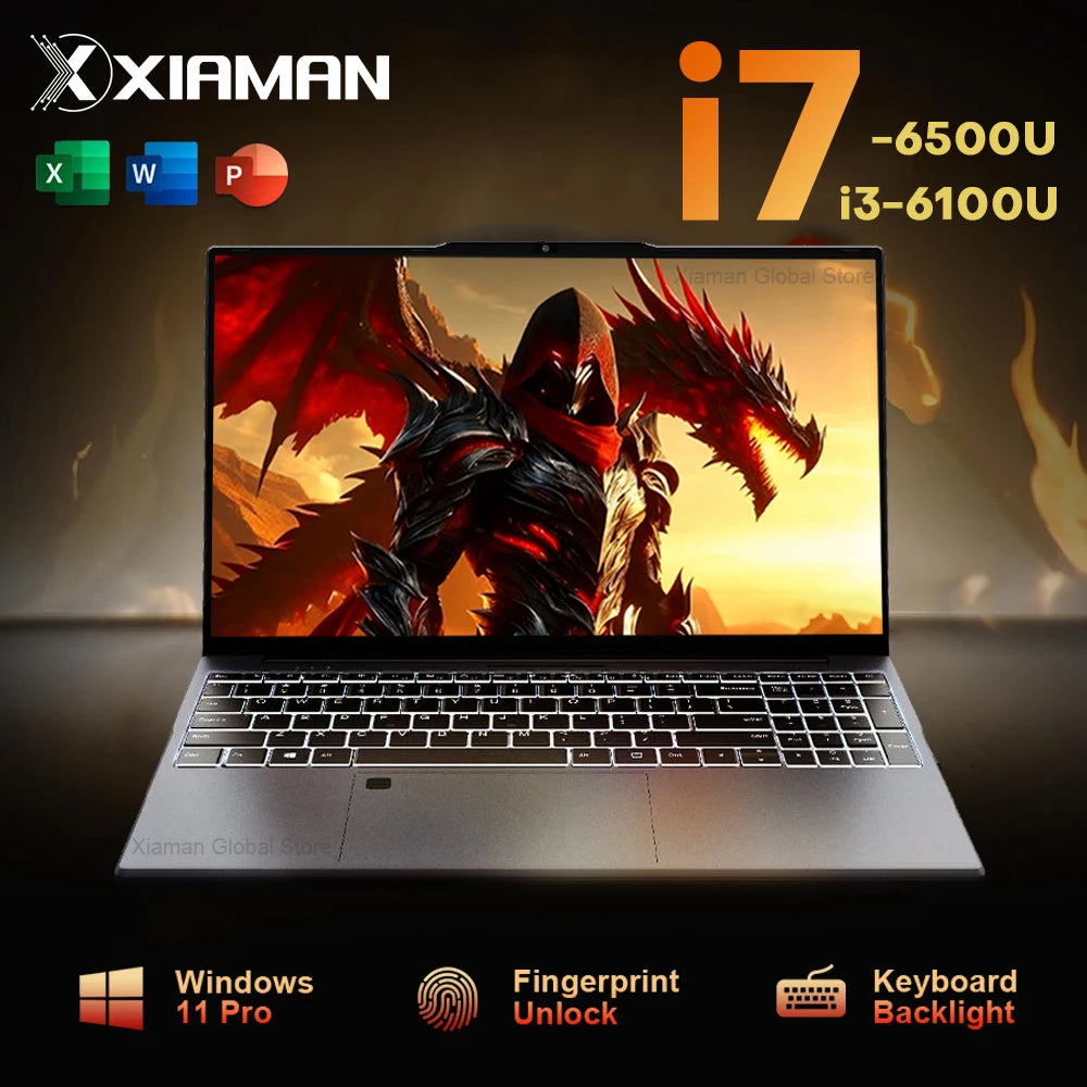 15.6" Laptop Computer PC Windows 11 Intel Core i7 6500U i3 6100U PC Gamer 16GB RAM Fingerprint Unlock Notebook Laptops Backlight - WinSupport Tech