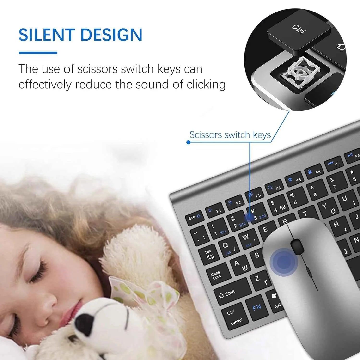 Hebrew English Ultra thin Israel Dual Mode Three Channel Bluetooth Wireless Keyboard and Mouse for Windows IOS Mac Android