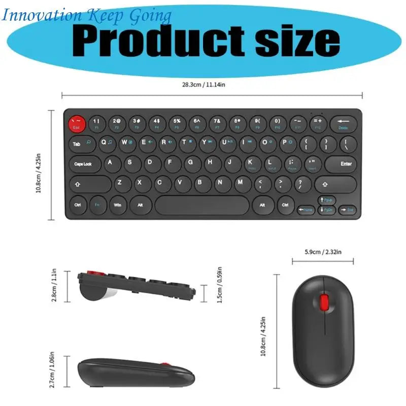 E65C Silents Clicks Mouse Wireless Keyboards Set Round Design 64Keys Portable For Desktop Notebook