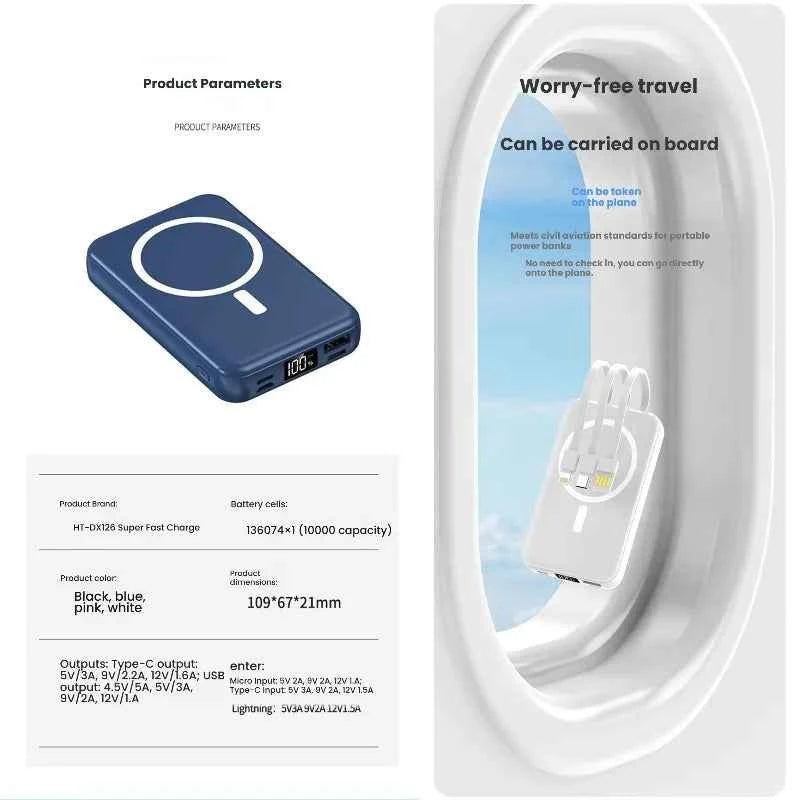 Taepiaai DX126 magnetic car wireless power bank; suitable for Apple, Android mobile phones\watches/15W/22.5W powerbank 10000mah