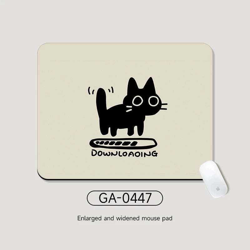 Black Cat Illustration Mouse Pad Small Office Table Mats Computer Accessories Washable Anti-slip Rubber with Precision Lock Edge