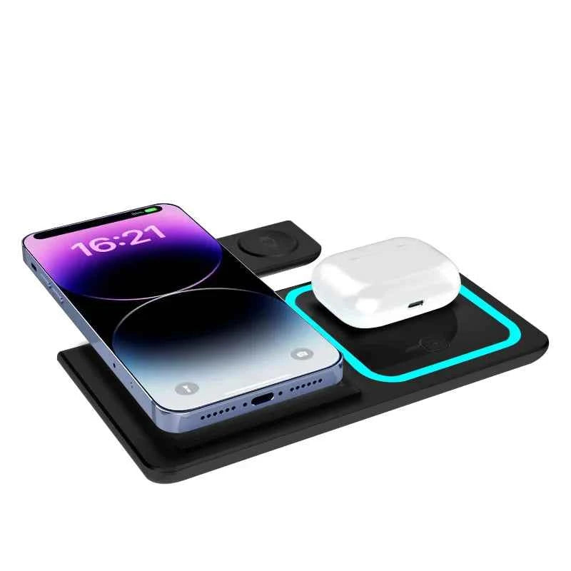 3-In-1 Foldable Wireless Charging Stand 15W/10W/7.5W/5W Multi Device Fast Wireless Charger for Smartphone Smart Watch Earphones