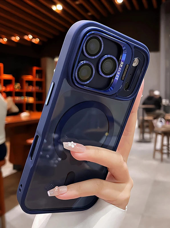 Luxury Matte Translucent Armor Shockproof For Magsafe Bracket Case For iPhone 17 16 15 14 13 12 Pro Max 17 Wireless Charge Cover