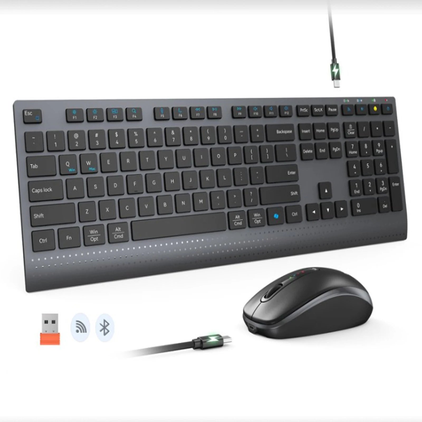 Dual-mode 2.4G Wireless Keyboard Mouse Combo Mute Rechargeable Keyboard Mouse Set With Multi-Function Keys for Windows PC Gamer