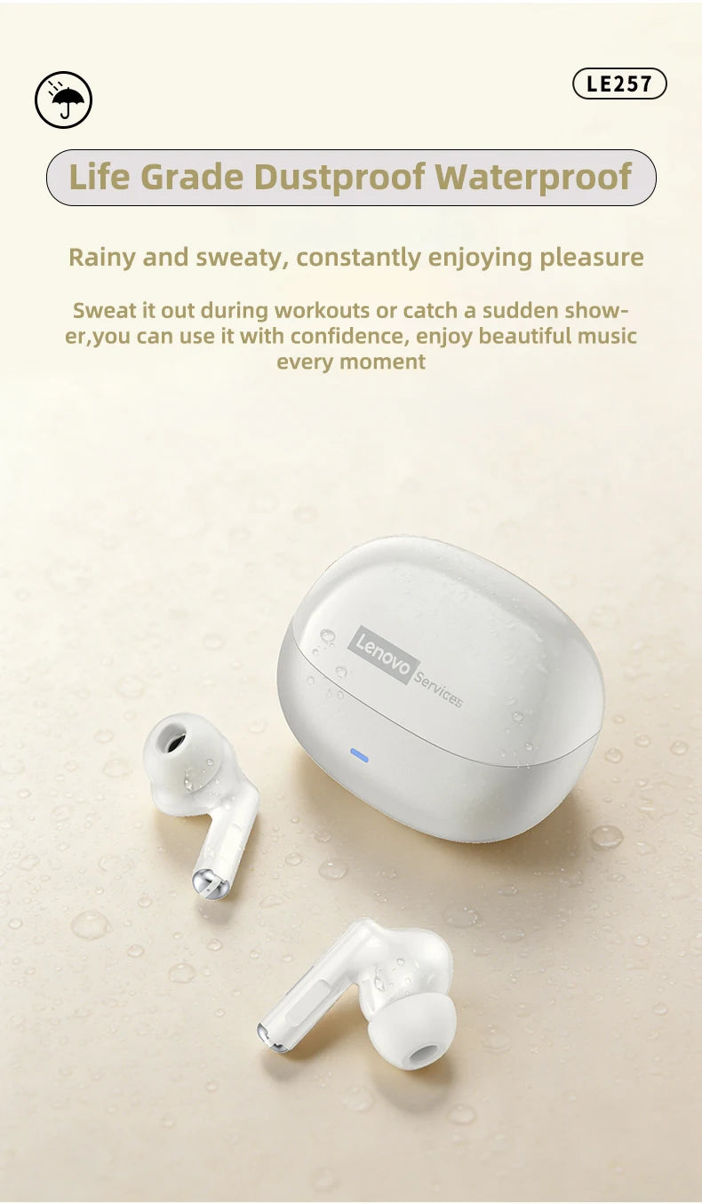 Lenovo LE257 Wireless Bluetooth 6.0 Earphones HiFi Sound ENC Call Noise Reduction TWS Headphones Gaming Sports Headset with Mic