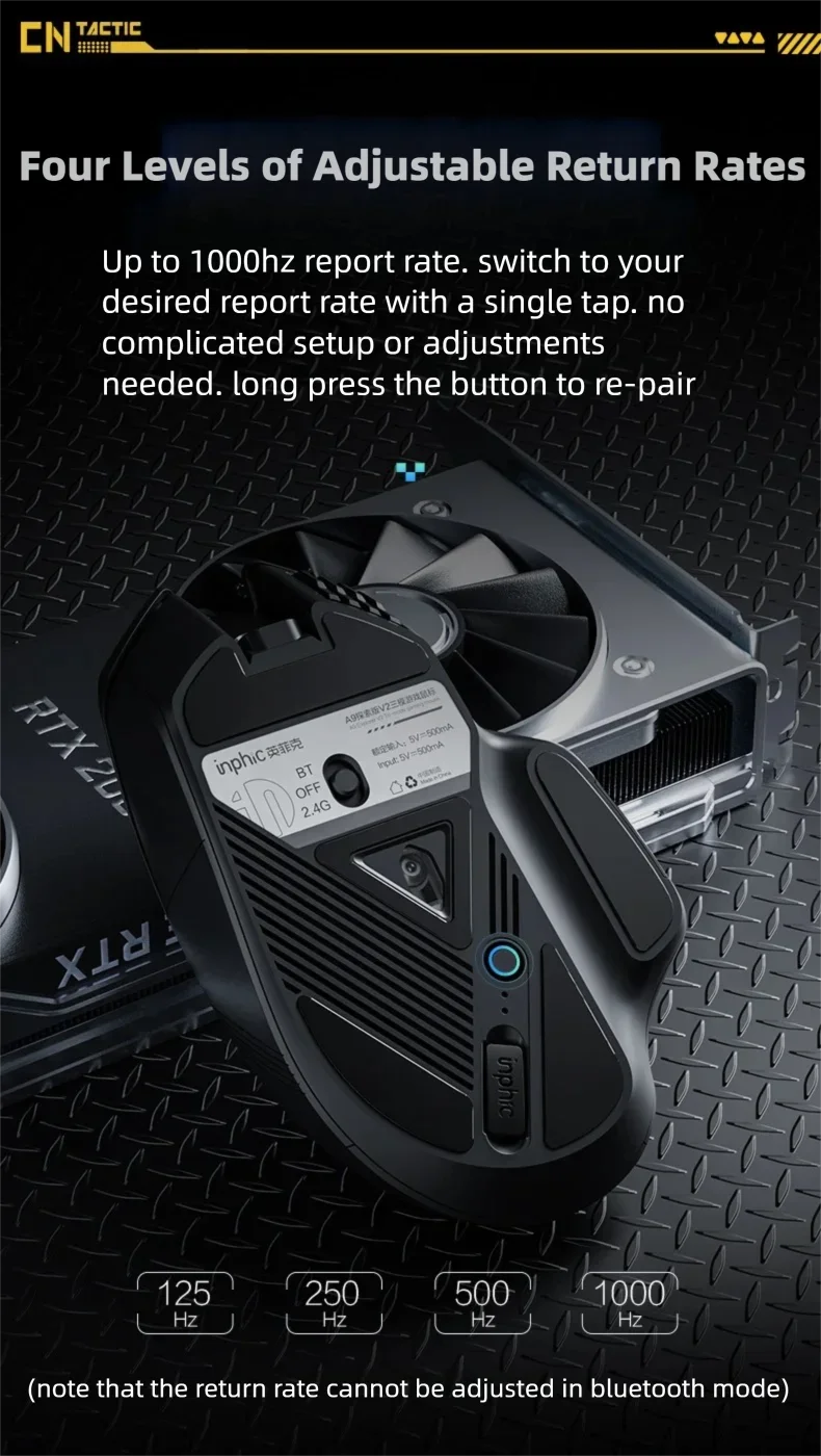 Inphic A9 Explorer V2 Wireless Gaming Mouse 500mA Battery Level Display Ergonomics Bluetooth Office Mouse For PC Laptop