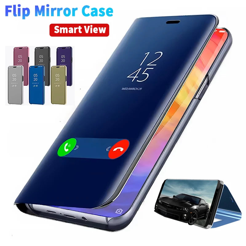 Smart Clear View Mirror Flip Case For Samsung Galaxy A16 A26 A36 A56 A55 A35 A15 A54 S22 S23 FE S24 Ultra Plus S25 Edge PU Cover