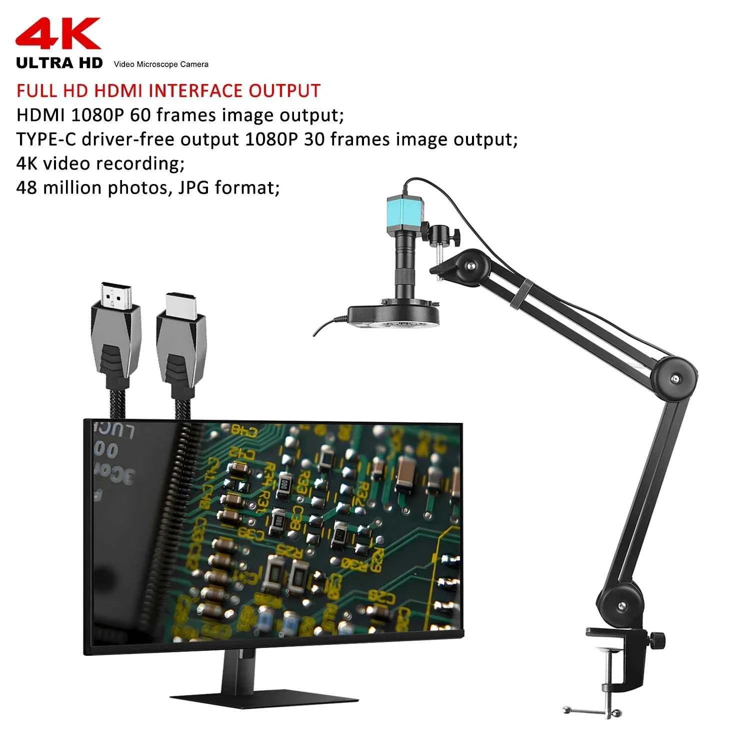 4K Microscope 48MP Digital Microscope For Electronics USB Industrial Cameras HDMI 1-150X Zoom C-Mount Lens Phone Pcb Soldering