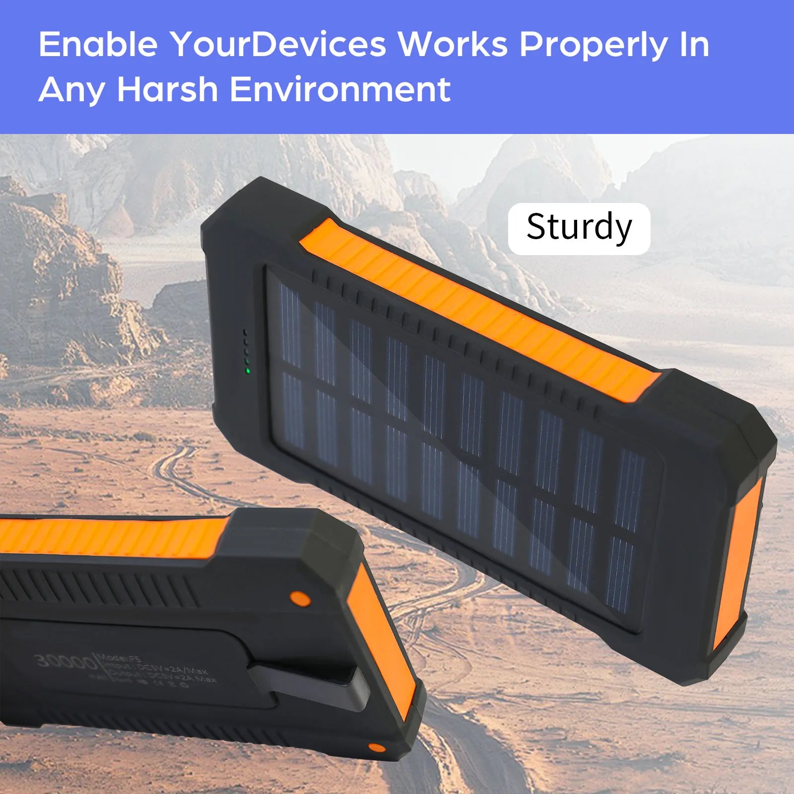 26800mAh Solar Power Bank Wireless Fast Charging 4 Wires PD18W Portable Waterproof with Flashlight For Outdoor iPhone Android