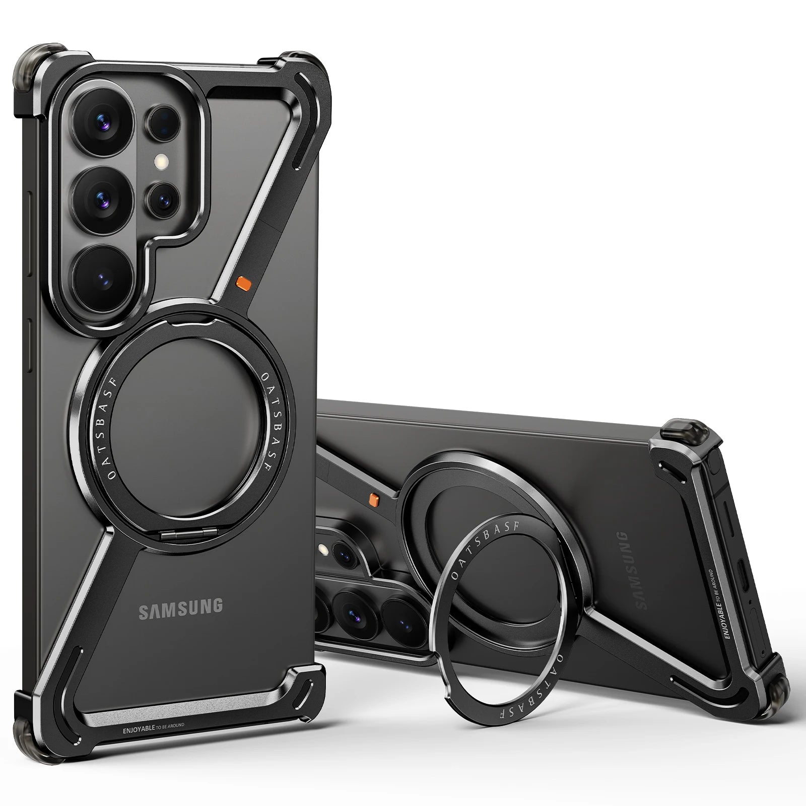 Eary Z Shape for Samsung Galaxy S26 Ultra Phone Case Frameless Metal Protective Case 360°Rotate Magnetic Stand Shockproof Cover